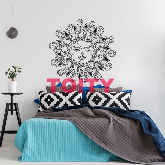 Sun Moon Stars Bedroom Headboard Dorm Bohemian Creative Art Vinyl Mural Decal Decor Removable