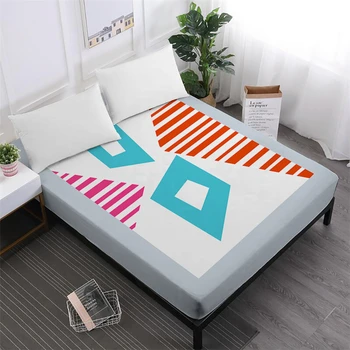 

Geometric Patchwork Bed Sheet Kids Cartoon Fitted Sheet Twin Full King Queen Mattress Cover Elastic Band Home Decor