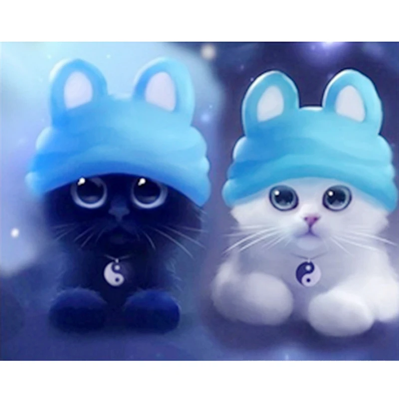 

Diy Diamond Painting Cross Stitch Cartoon Cat Diamond Embroidery White Black Cat Square Cute Children Painting Mosaic Picture