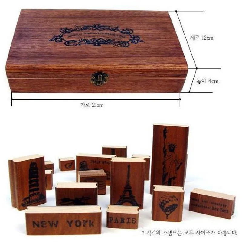 

15pcs wooden antique stamps seal world famous scenery Eiffel Statue of Liberty Leaning Tower of Pisa etc