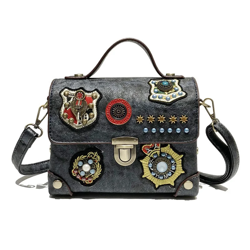 

Women Leather Handbag Designer Rivet Female Messenger Shoulder Bags Ladies Personality Flap Top-Handle Party Purse Sac SS7307