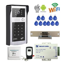 Envío Libre Wifi Inalámbrico Teléfono Video de La Puerta Teléfono Intercom Timbre de La Cámara de Metal de Acceso de RFID Teclado Strie Eléctrica Cerradura de La Puerta
