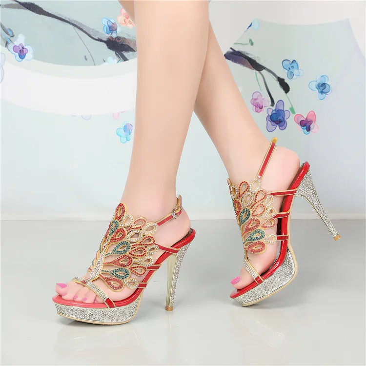 G-sparrow 2018 New Fashion Female Roman Style Red Elegant Rhinestone Shoes Women Platform Super High Heels Sandals3