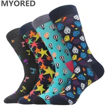 MYORED men socks cotton brand colorful socks for happy man harajuku business dress awesome long big size sock crew wedding socks