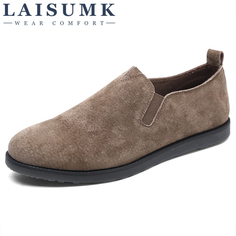 

LAISUMK Loafers Men Shoes Split Leather Summer Slip-on Loafers Shoes Flats Hot Sale Driving Shoes Moccasins Zapatillas Hombre