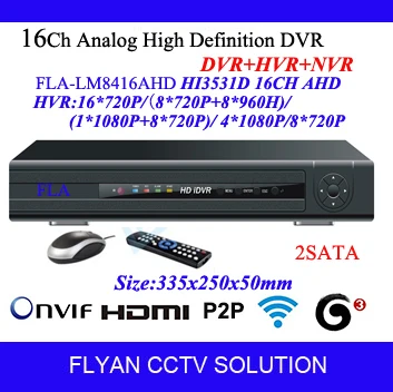 

16channel security video Recorder with HD 720p Real time dvr Recorder 1080P output Hybrid NVR for famous ip camera 3531chips