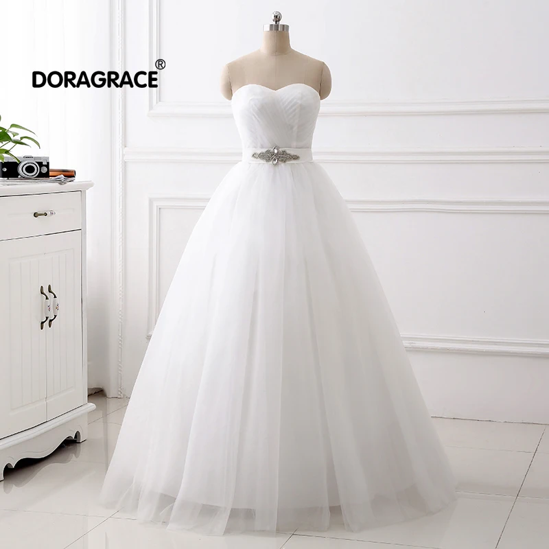 Doragrace vestidos de novia в наличии возлюбленная безрукий Тюль свадебное платье невесты