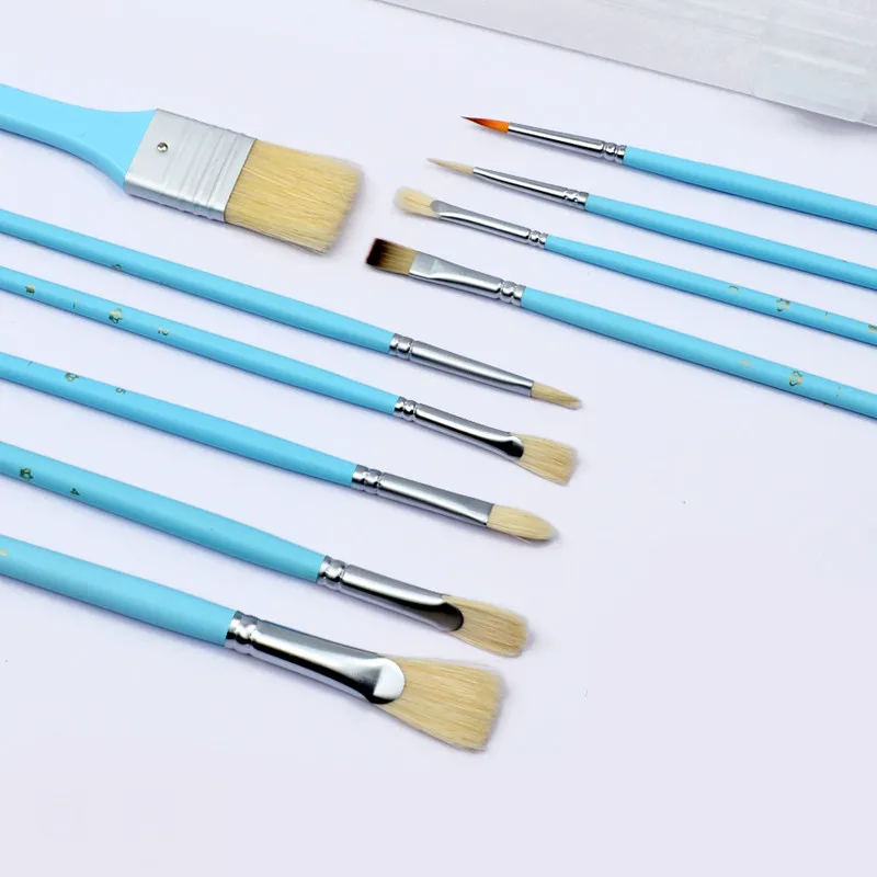 

10 pcs/set Gouache Paint Brushes Set Professional Synthetic Beech Handle Brush Case Art Supplies Watercolor Oil Paint Brush