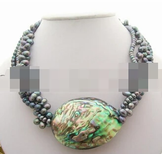 

08150 4Strds Black Pearl&Paua Abalone Shell Necklace (A0326)