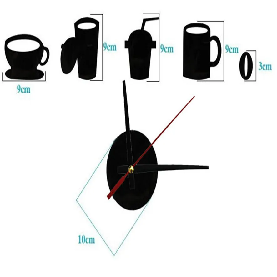 Кофейные чашки, кухонные настенные художественные зеркальные часы, Современное украшение для дома, настенный стикер для гостиной, Прямая поставка M9