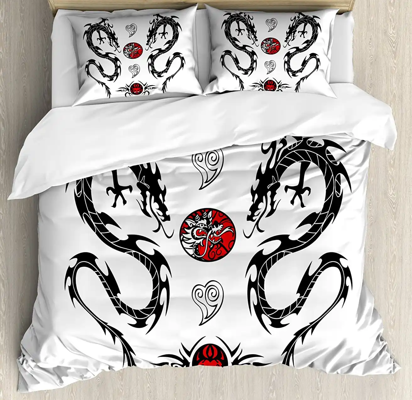 Japanese Dragon Duvet Cover Set Tribal Tattoo Style Asian