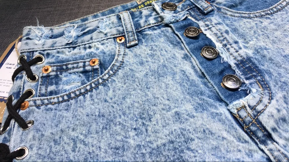 2017 Europe and the United States women's high waist open-style quilts Slim wear fringed snowflakes double banded ladies denim shorts (14)