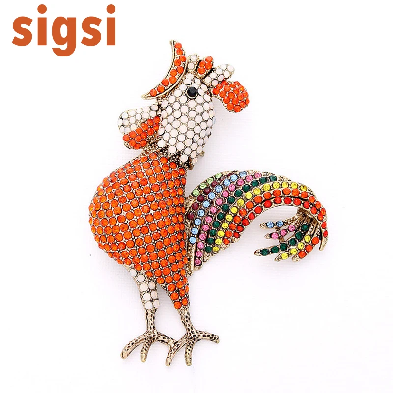 3 .5 H x 2 14.25 W inches Orange Rooster Brooches Big Chicken Brooch