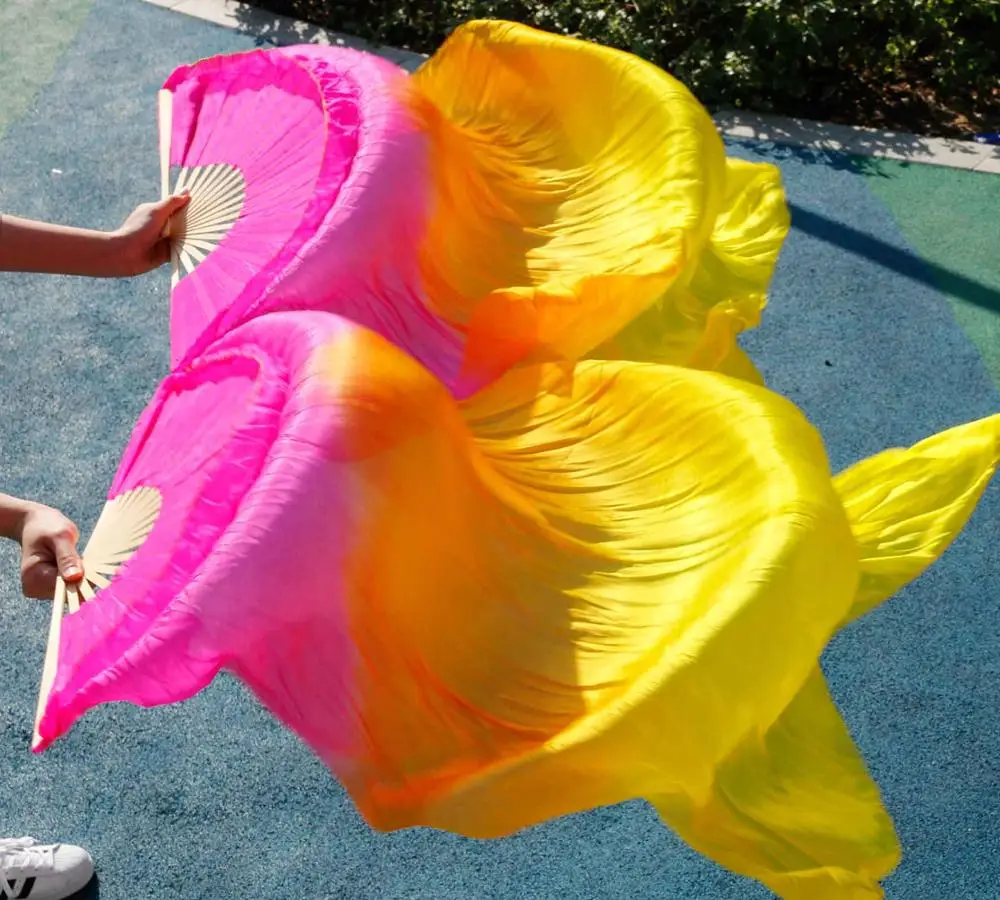 Новое поступление высокое качество натуральный шелк вуали вентиляторы ручной работы шелковые танец живота вентиляторы размер и цвет могут быть настроены - Цвет: As picture