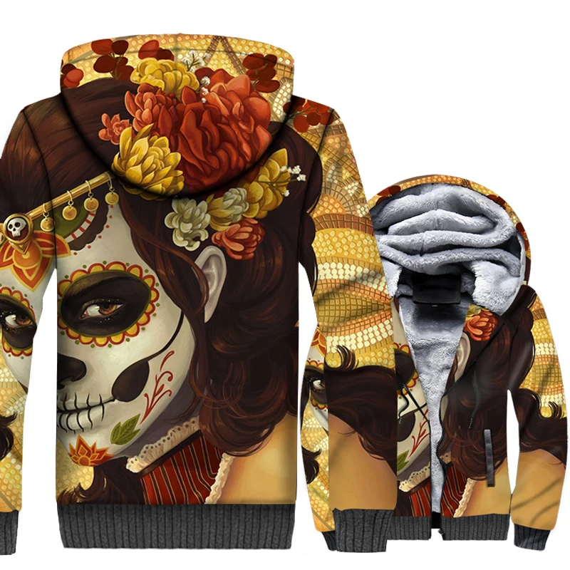 

Women Face 3D Print Jacket Witch Skull Faces Art Hoodie Men Vintage Hooded Sweatshirt Mens Winter Thick Fleece Multicolor Coat