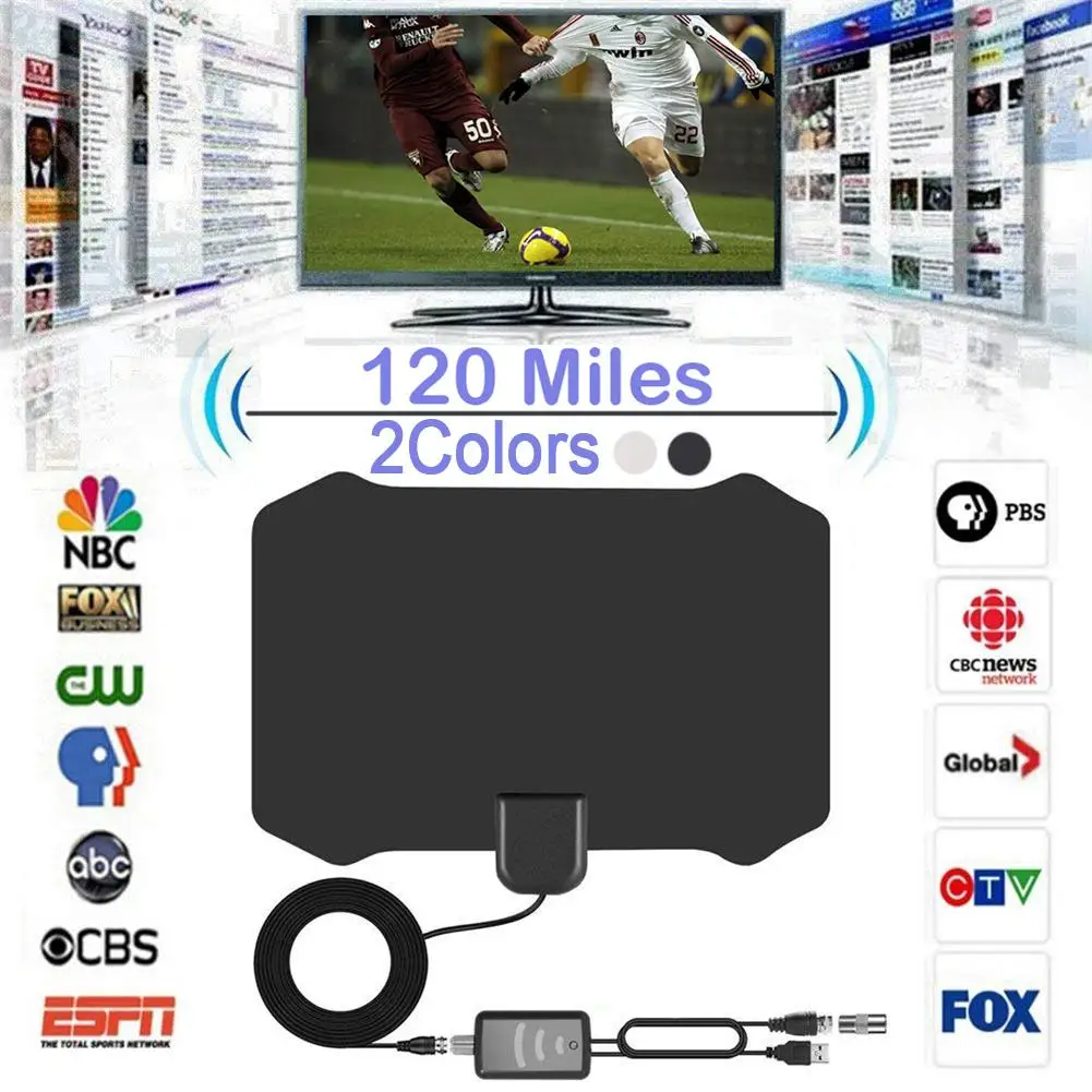 

New 120 Miles Digital HDTV Indoor TV Antenna with High Gain Amplifier Signal Booster TVFox Antena HD TV Antennas Aerial TV Stick
