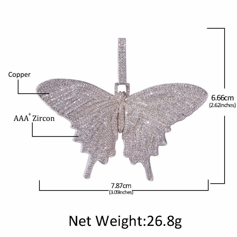 UWIN цветная бабочка кулон ожерелье вымощенное Льдом Из AAA кубического циркония с 20 мм CZ кубинская цепь для мужчин хип-хоп ювелирные изделия для подарка