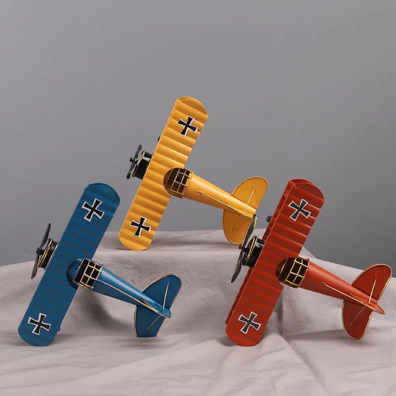 

New Vintage Metal Plane Model Iron Retro Aircraft Glider Biplane Pendant Airplane Model Plane Toy Office Christmas Decoration