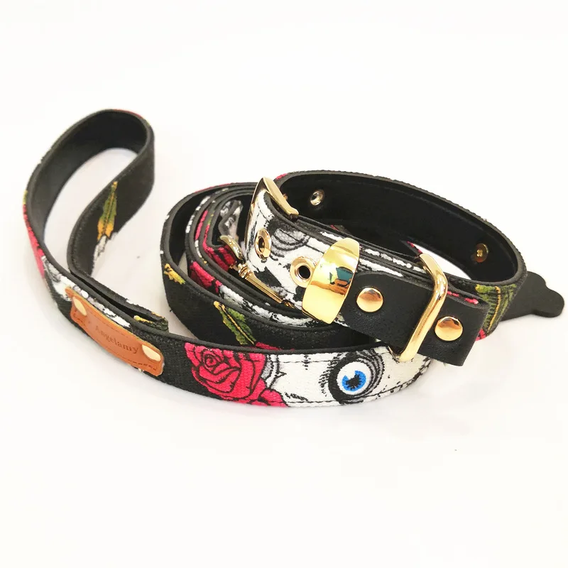 

Small Dog Collar Halloween Pet Cats Collar Leash Set Rose type Necklace for Puppy Adjustable High Quality Dog Accessories