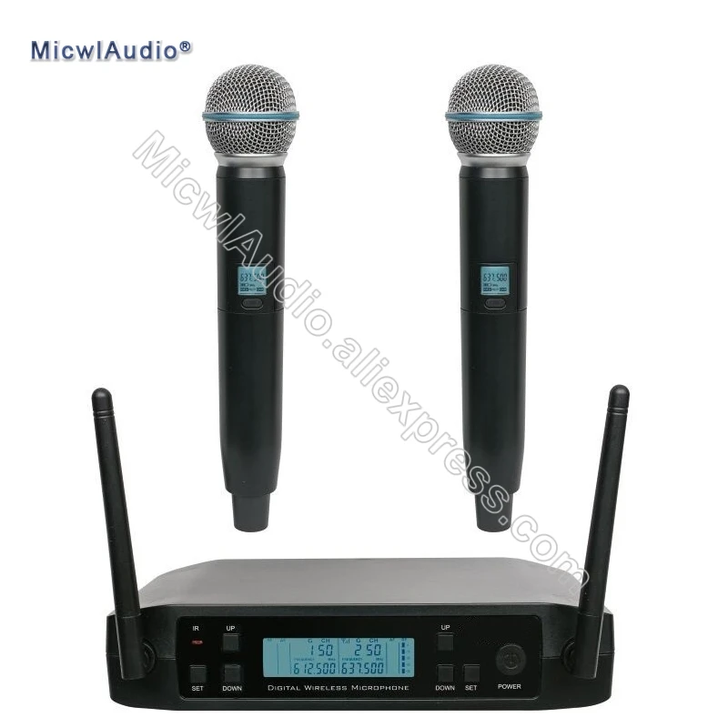 

UHF 2 Channel Dynamic Handheld Omnidirectional Wireless Microphone System Frequency Adjustable Perfect For Stage Karaoke