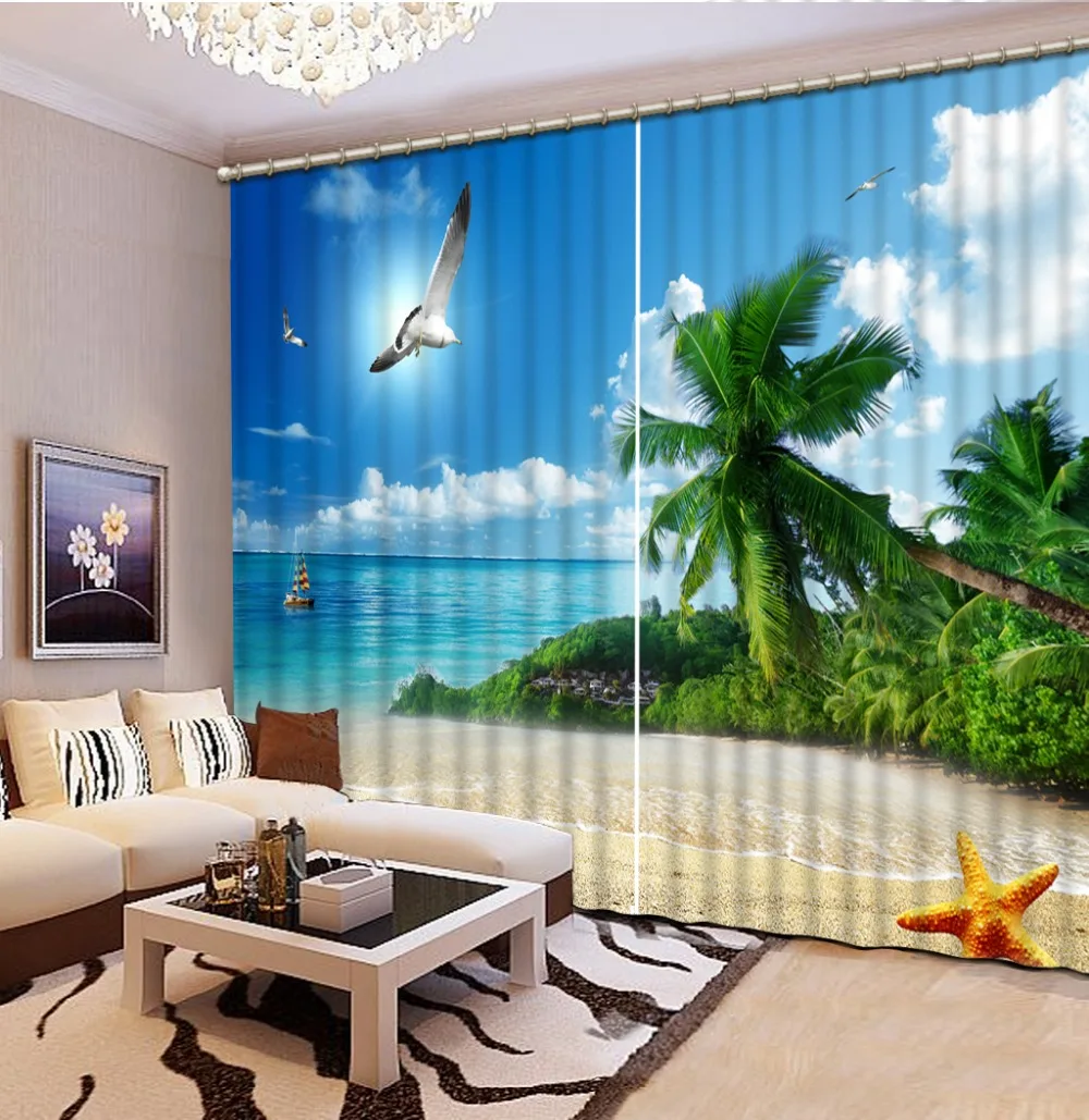 

New style 3D Window Curtains For Bedding room beach scenery Home Decoration