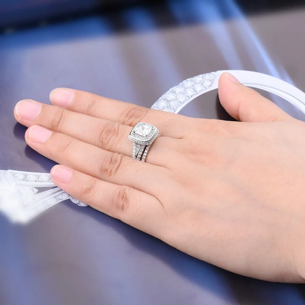 Brand 2.5ct Exquisite Simulated Diamond Ring Sets Solid 925 Sterling Silver CZ Wedding Engagement Ring For Women Bridal Gift