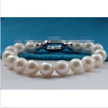 " подлинная природный 12 мм белый круглый жемчужный браслет циркон# f2293! Благородный стиль естественно прекрасно jewe быстрая