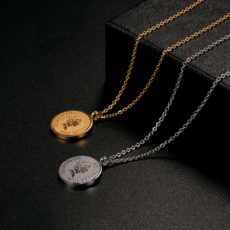 Ожерелье с кулоном из монет золотого и серебряного цвета, титановая цепочка из нержавеющей стали, модное Трендовое женское ювелирное изделие, подарок, Прямая поставка