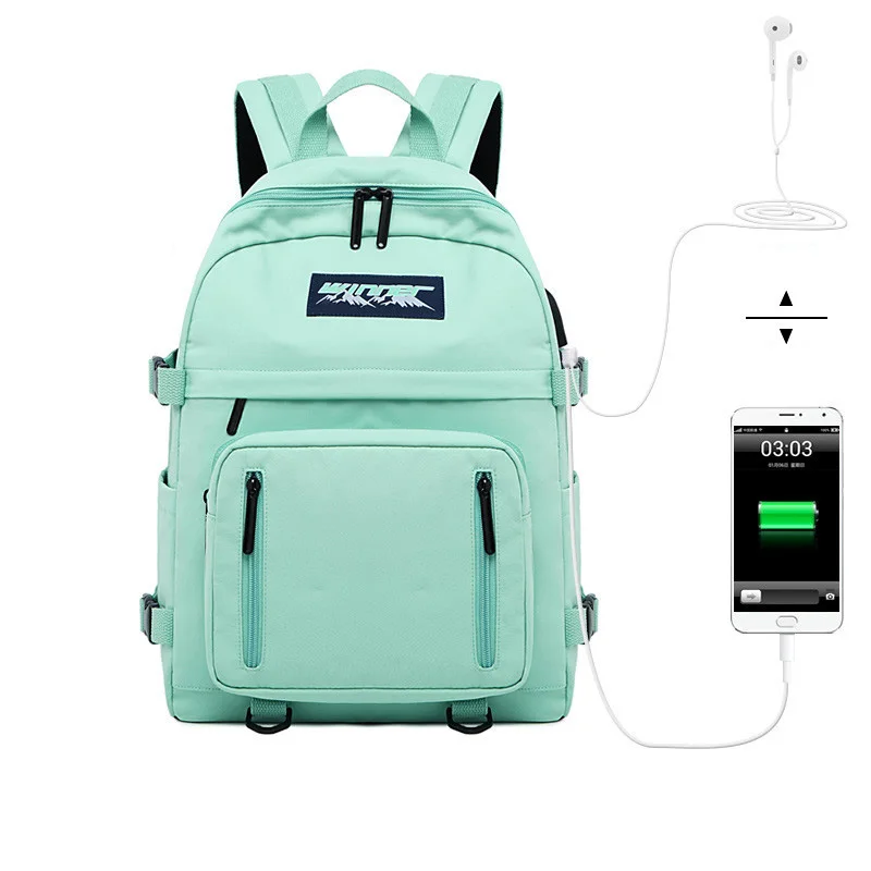 Брендовые рюкзаки с USB зарядкой, женский рюкзак с буквенным принтом для подростков, девочек и мальчиков, школьные сумки для ноутбука, дорожные рюкзаки Mochila - Цвет: green