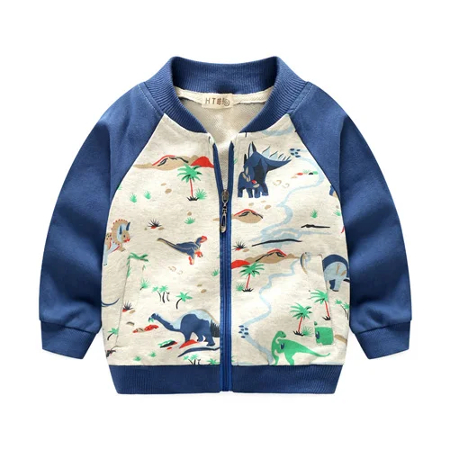 Поступление, одежда для маленьких девочек, пальто для мальчиков, куртка с принтом динозавра, Осенняя детская верхняя одежда, детская одежда - Цвет: Синий