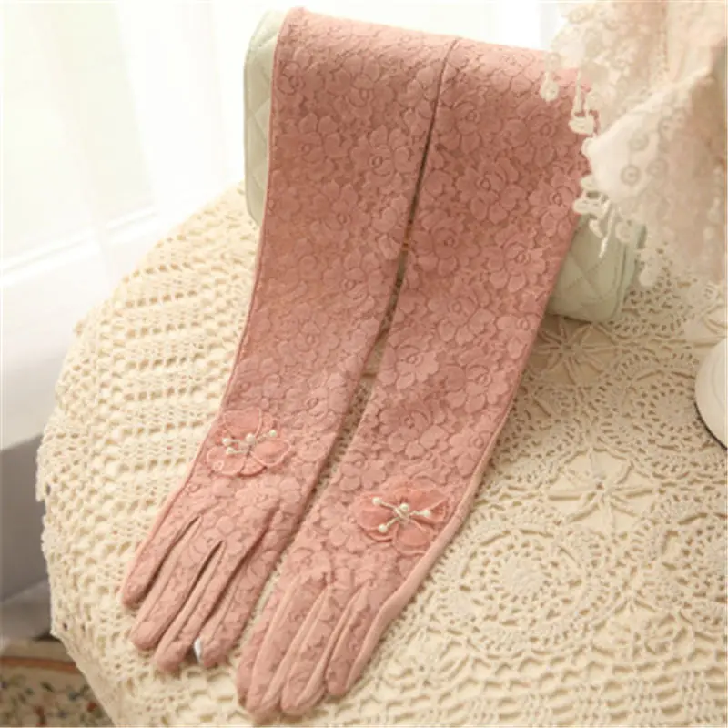 Новые женские солнцезащитные перчатки милые кружевные летние перчатки элегантные женские анти-УФ дышащие модные водительские перчатки с пятью пальцами T236 - Цвет: deep pink