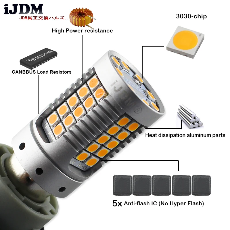 Светодиодный фонарь iJDM для автомобиля 7440 светодиодный без Hyper Flash желтый 48 smd 3030 T20