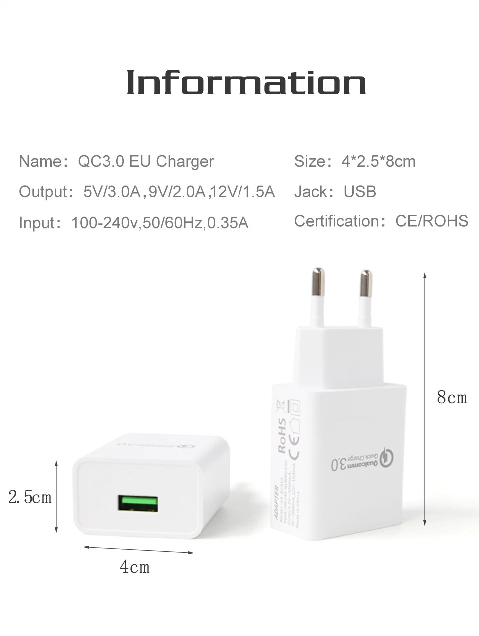 Quick Charge QC 3.0 USB Mobile Phone Chargers EU Conversion Plug Adapter Travel Wall For Universal Mobile Phone Fast Charging (10)