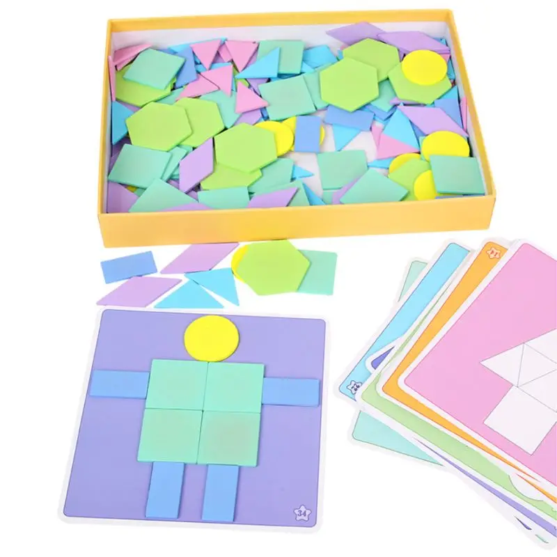

HBB 190pcs Creative Wooden Geometric Blocks Jigsaw Tangram Puzzle Games Educational Toys Learning Developing For Children Kids