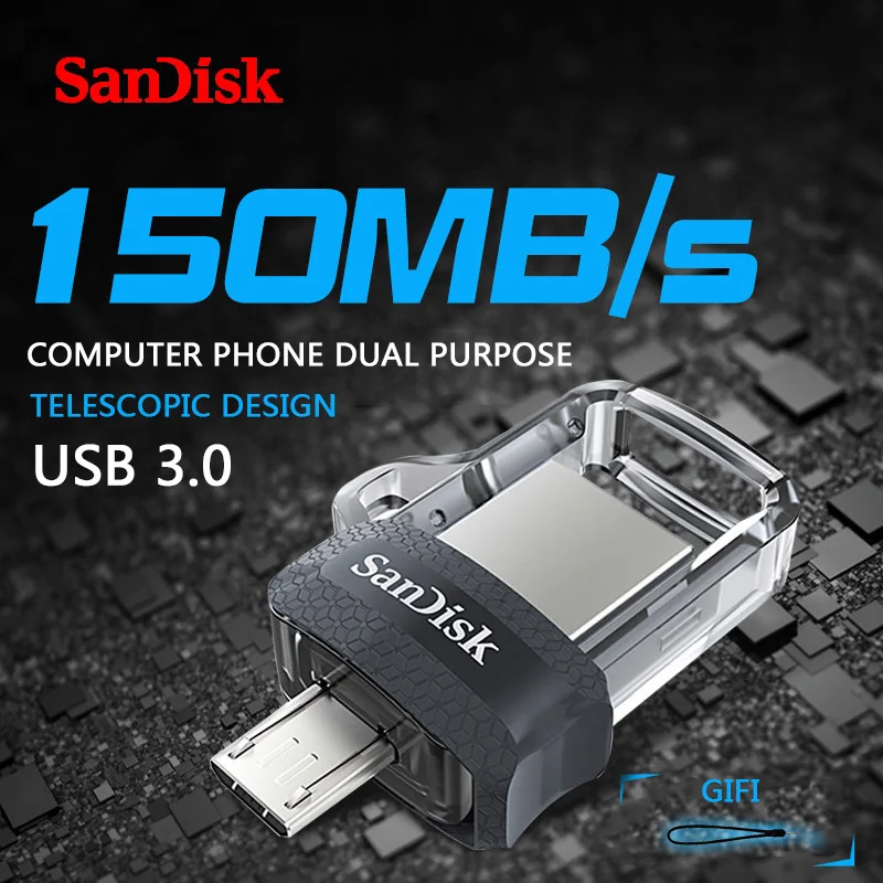 Sandisk USB флэш накопитель 128 Гб 64 ГБ 32 оперативной памяти 16 встроенной двойной OTG флеш
