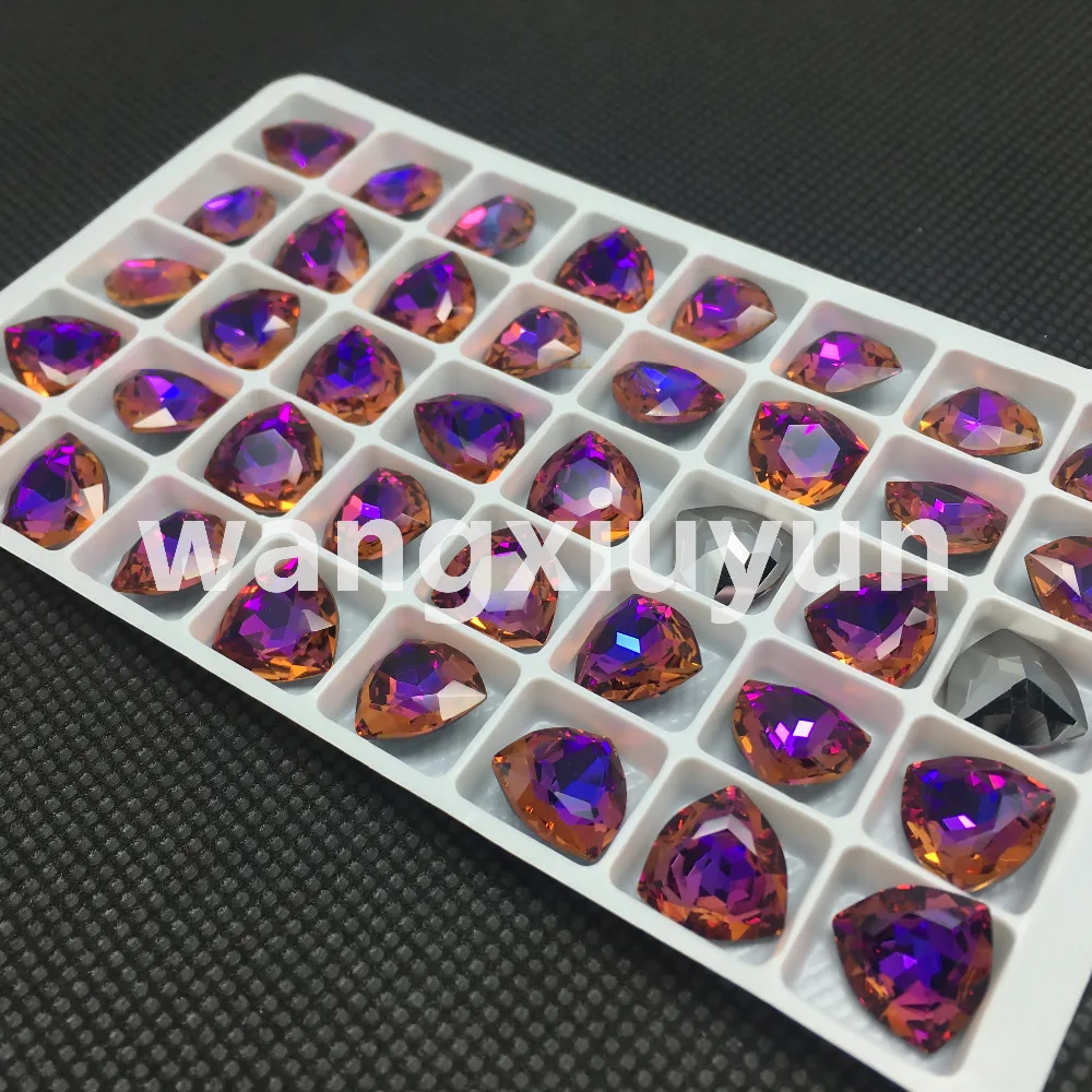 

New More Colors Fat Triangle K9 Crystal Glass Fancy Stone, Pointback 12mm Sanjiao Rhinestone