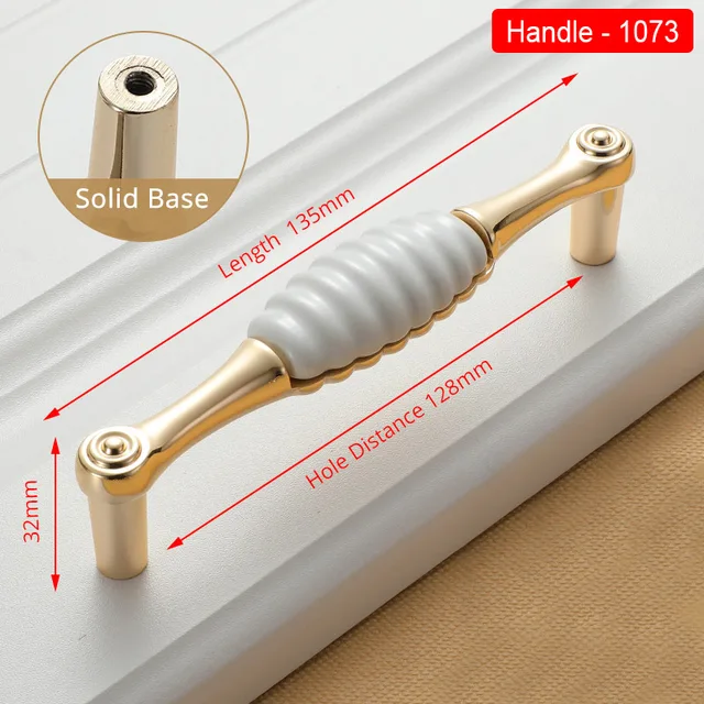 NAIERDI Gold White Creamic Gold Cabinet Handles Knobs Drawer Pulls Kitchen Door Handles Furniture Handle Cabinet Door Hardware 1073-128GW