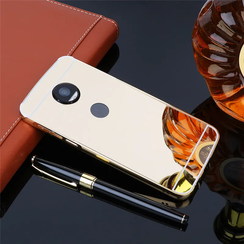 

Luxury Mirror PC Back Cover Cases For Motorola Moto G5S /G5S Plus Anti-knock Protection Case Plating Aluminum Metal Frame