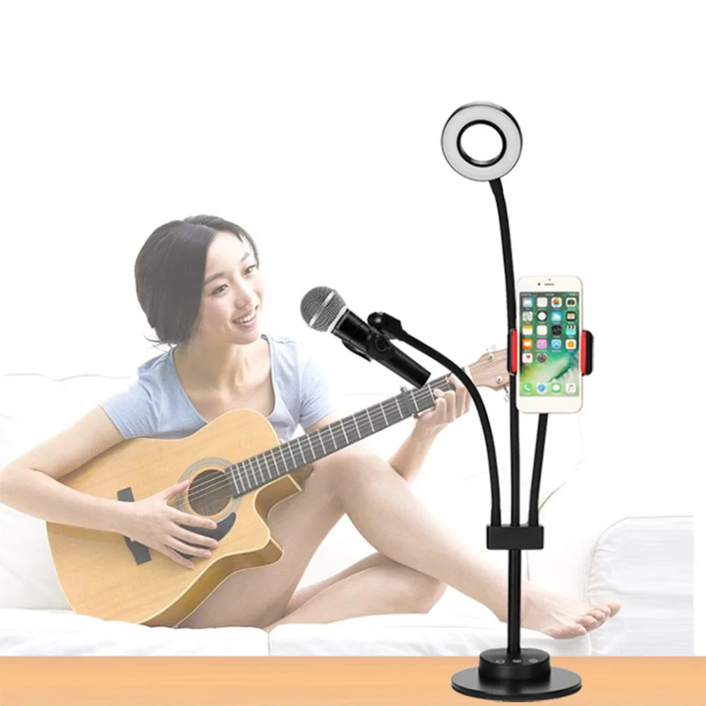 

Universal 3-in-1 Cell Phone Holder with LED Selfie Ring Light for Live Stream Adjustable Touch Desk Lamp Makeup Light