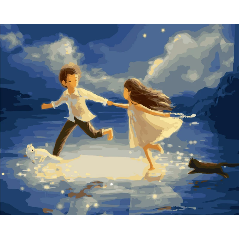 The boy and girl Diy digital oil painting by numbers paint drawing