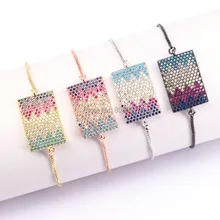 5 шт. золотой, Серебряный/черный/розовое золото металл Цвет Micro Pave CZ прямоугольник Разъем регулируемый браслет
