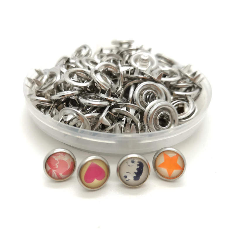 

Flower Heart Print Button Studs Fasteners-Press Buckle Snap Prong Metal Silver Baby 100sets Romper