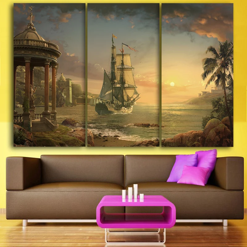 

3 Pieces/set Limited Edition Sailing Vintage Ship Painting Picture Print on Canvas for Home Decoration Wall Art Picture