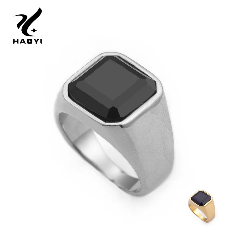 Stainless Steel Zircon Metal Ring For Men Geometric Ring Fashion Personalized Male Jewelry Gold/Sliver