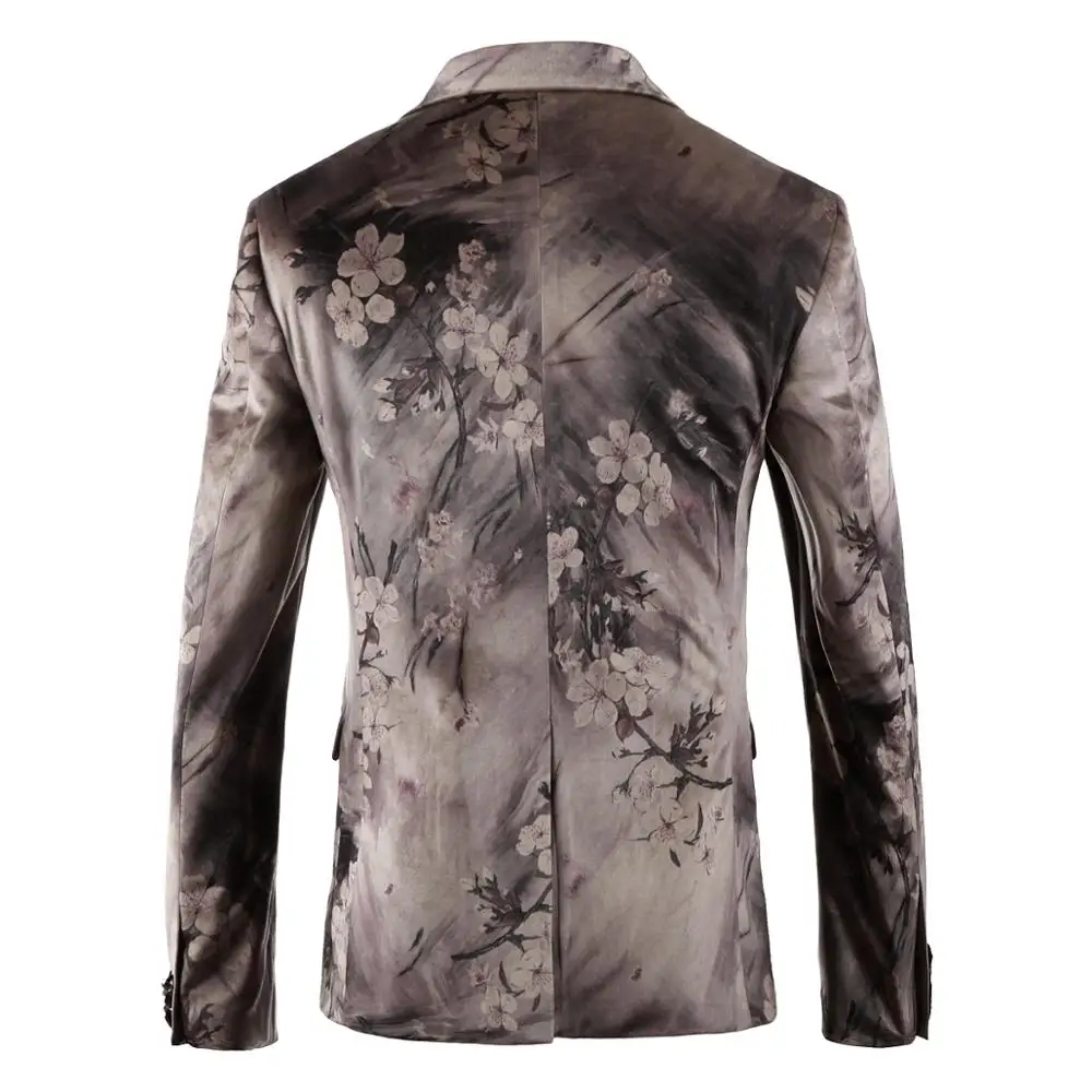 2019 Men'S High Quality Blazer Silver Print Party Wedding Costume Luxury Flower Jacket Performance Party Essentials