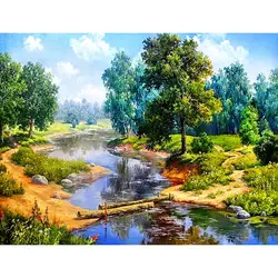Алмазная мозаика 5D DIY Алмазная картина "с изображением леса и реки" Алмазная вышивка крестиком Горный хрусталь живопись