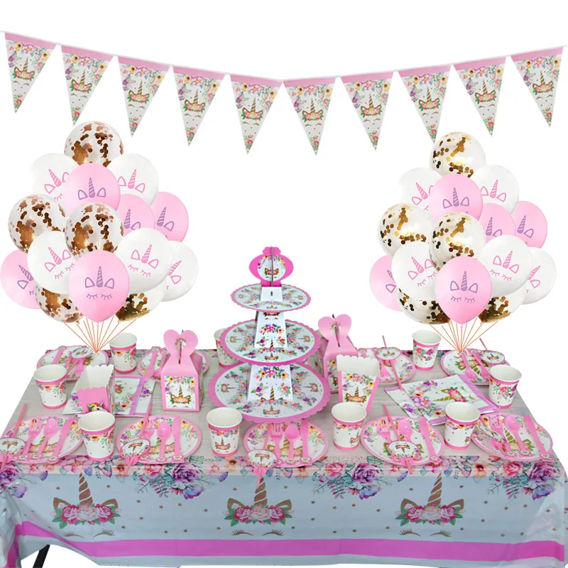 Unicorn Party Tableware Set Unicorn Horn Balloons Paper Napkins Cake Unicorn Party Tableware Set Unicorn Horn Balloons Paper Napkins Cake