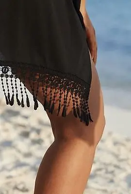 Lace Beach Cover Up Chiffon V Neck Bikini Cover Ups Women Swimsuit Covers Tassel Beachwear Tunic