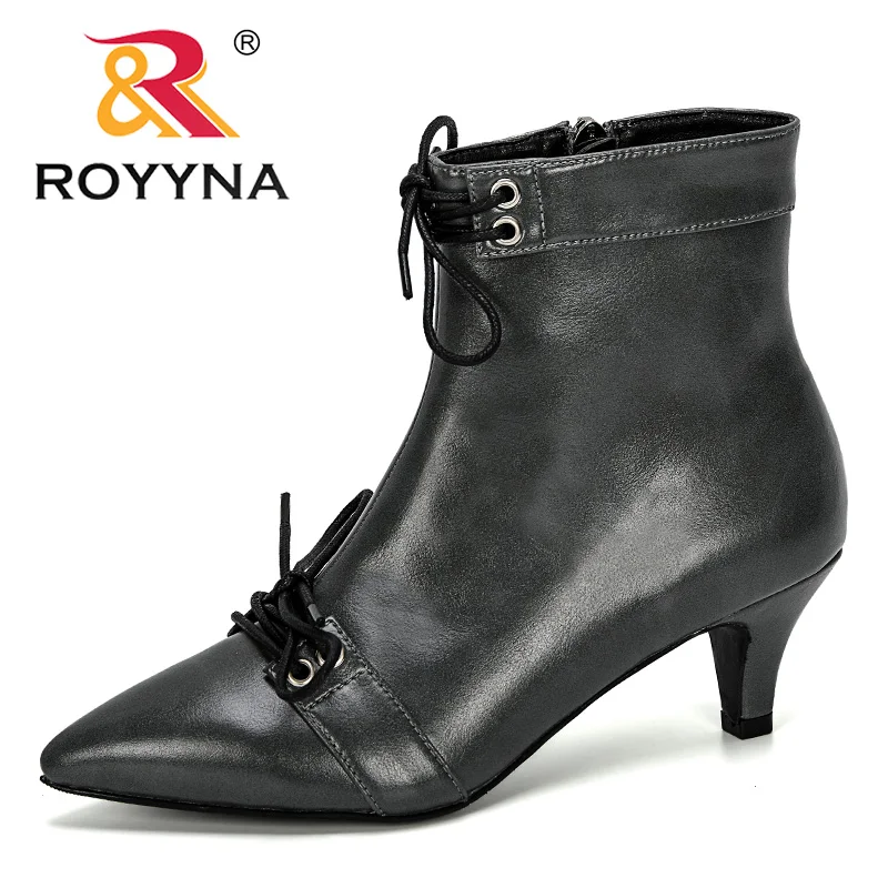 

ROYYNA 2019 New Classics Style Autumn Mid-Calf Boots For Women Thin Heel Zipper Casual Female Shoes Leather Boots Botas Mujer