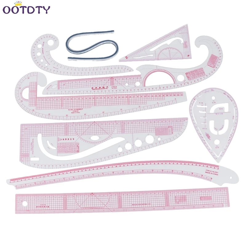 

9PCS Set Multi Styling Design Drawing Comma Line Straight French Curve Ruler #20/29L